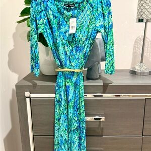 Jones New York Vibrant Blue and Green Long Sleeve Dress